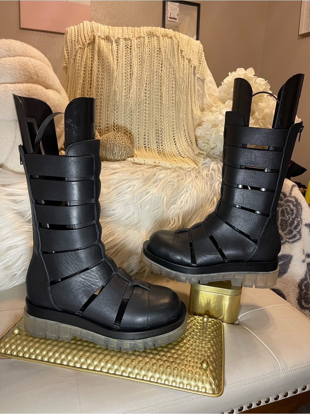 Jeffrey Campbell NWOB "Dozing" Cutout Gladiator Leather Boots